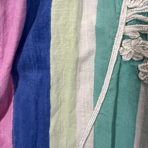 Matta Kaftan Midi Dress Striped Multicolor Cotton Rainbow Embroidered One Size - Picture 5 of 8